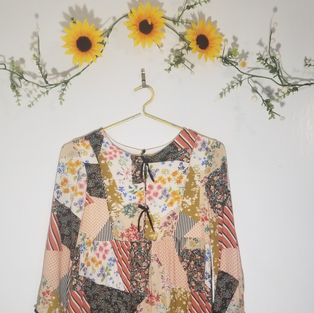 Zara kids patchwork dress with faux velvet hems